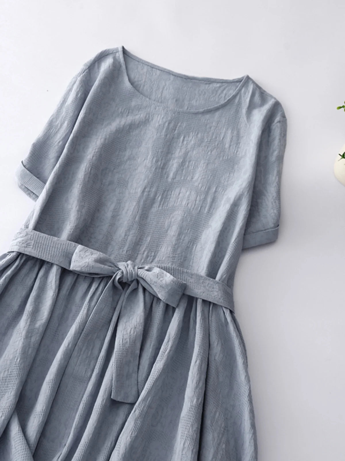 Japanese Style Loose Cotton Linen Dress – Women’s Vintage A-Line Over-Knee Long Dress with Round Neck