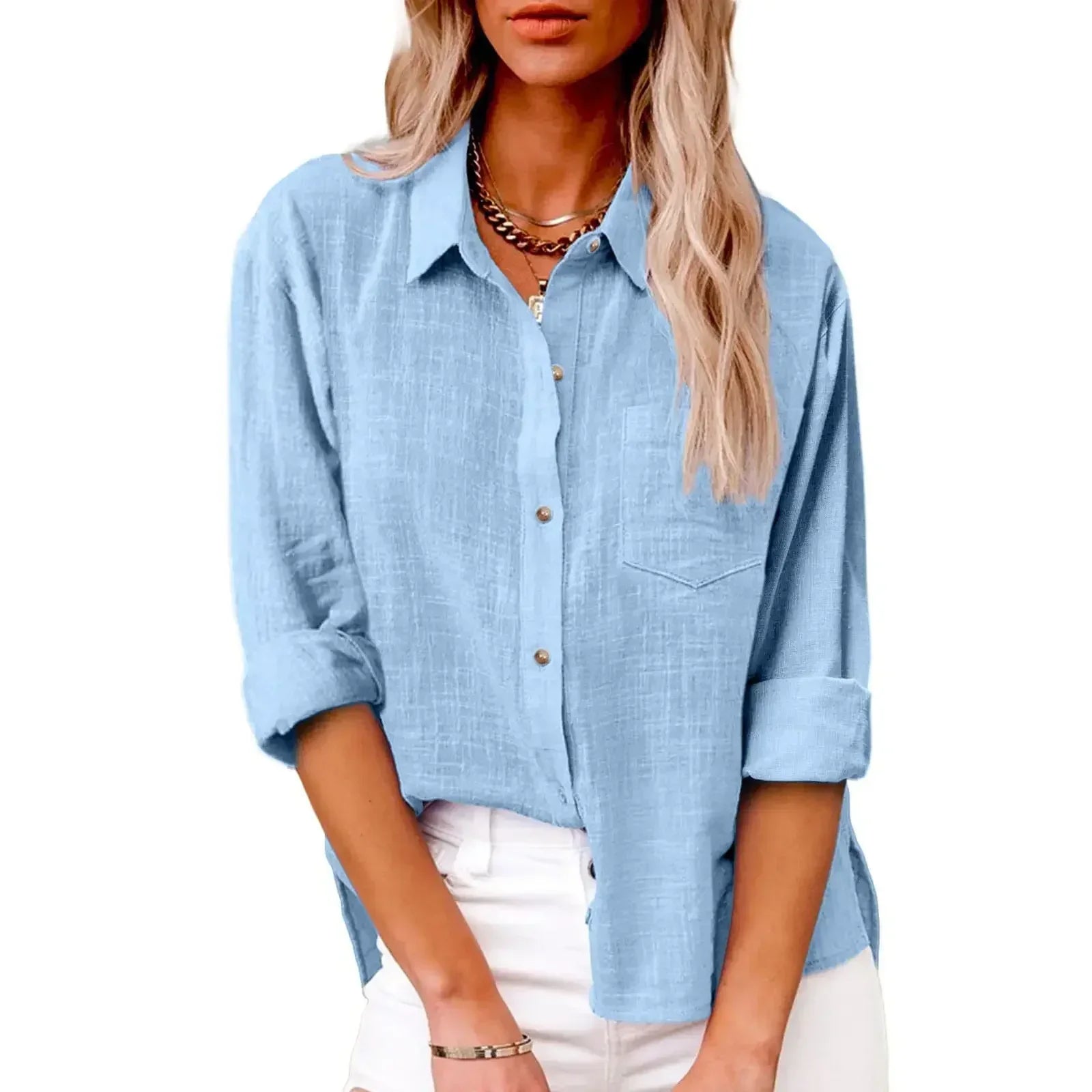 Cotton Linen Long Sleeve Women’s Shirt – Solid Elegant Casual T-Shirt 👚🌿