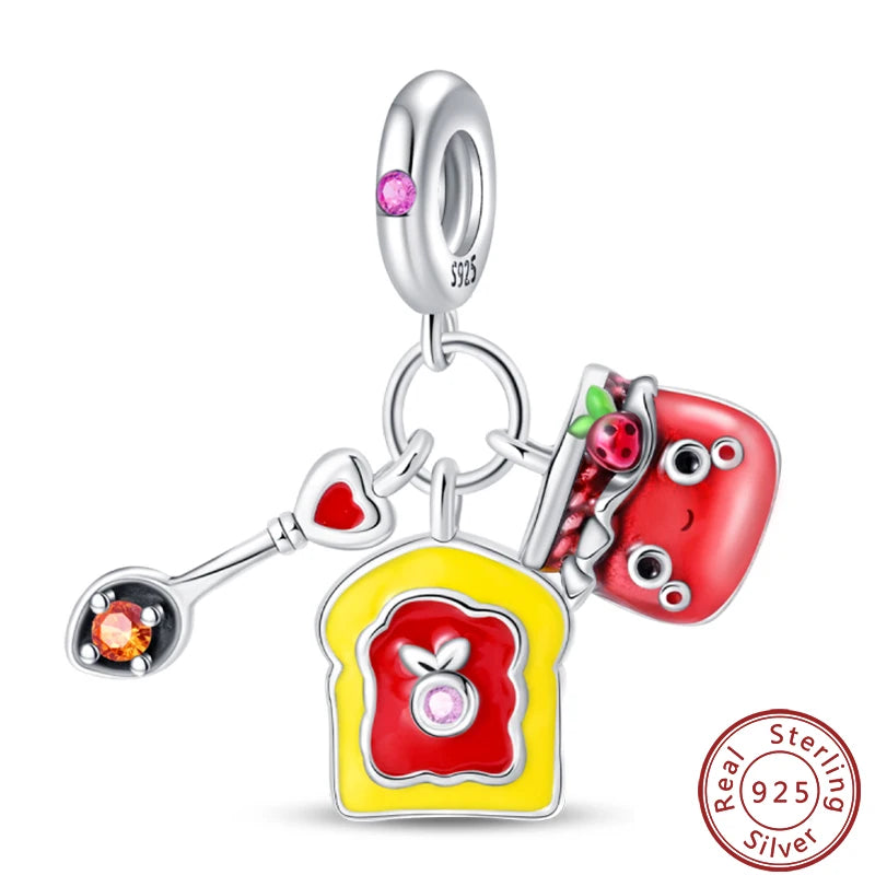 925 Sterling Silver Dessert Afternoon Tea Charm – Coffee, Cake, Pizza & Fries Beads Fit Original Pandora Bracelet DIY Jewelry