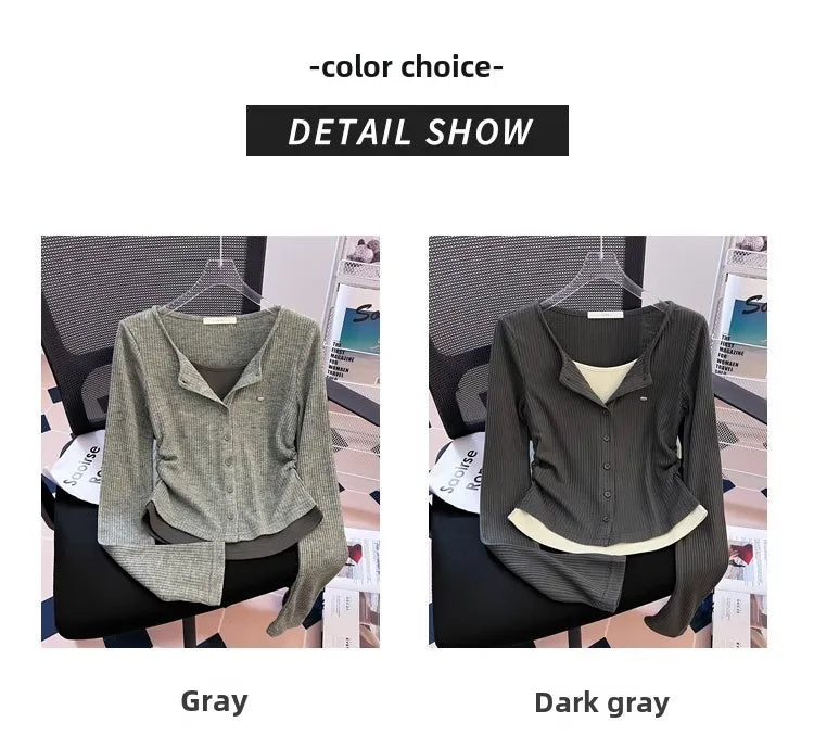Unique Design Long Sleeve Slim Fit T-Shirt – Women's Plus Size Early Autumn Base Shirt, Korean Style Knitted Top