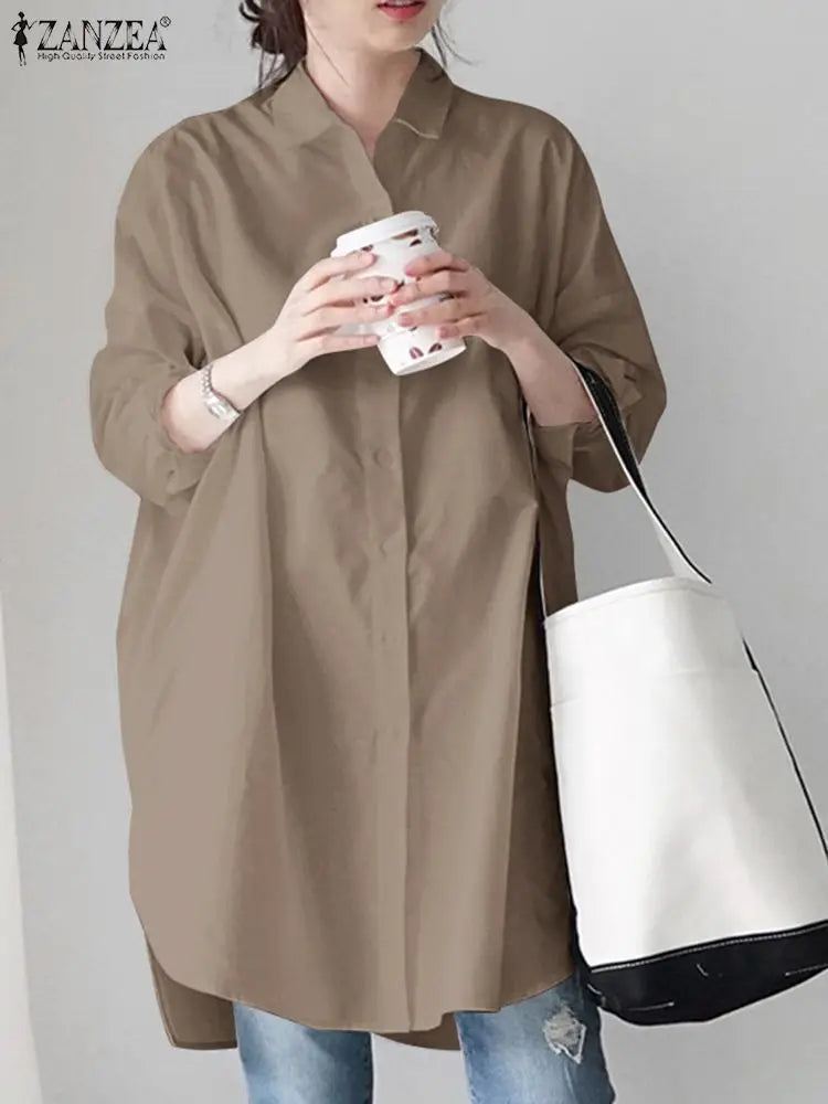ZANZEA Summer Women Blouse – Lapel Neck Long Sleeve Casual Loose Work OL Top 👚☀️