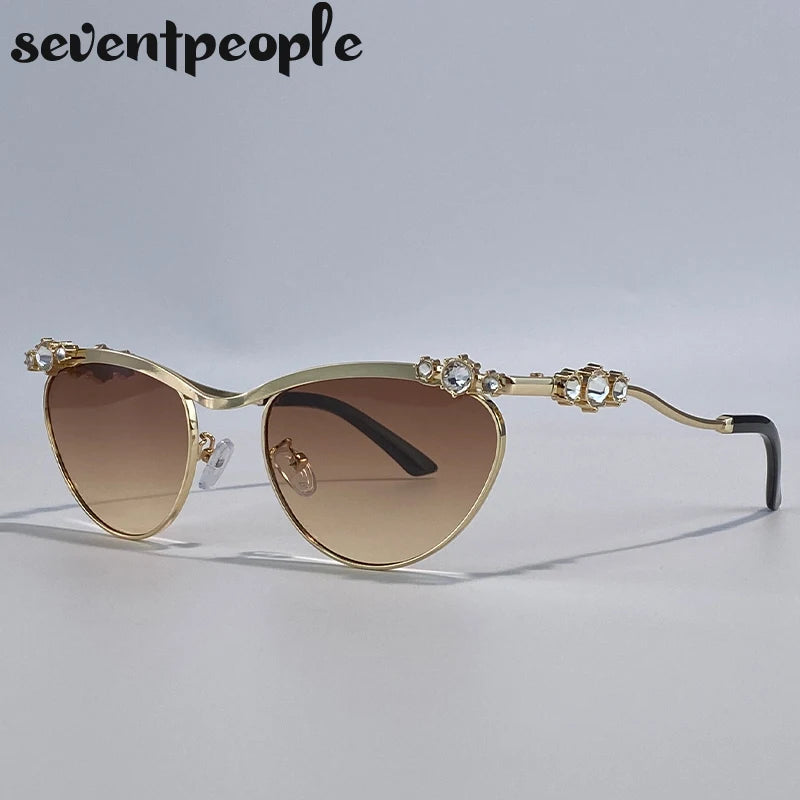 Sexy Cat Eye Punk Sunglasses for Women 2025 – Luxury Brand Metal Rhinestones Sun Glasses | Trendy Classic Shades for Ladies