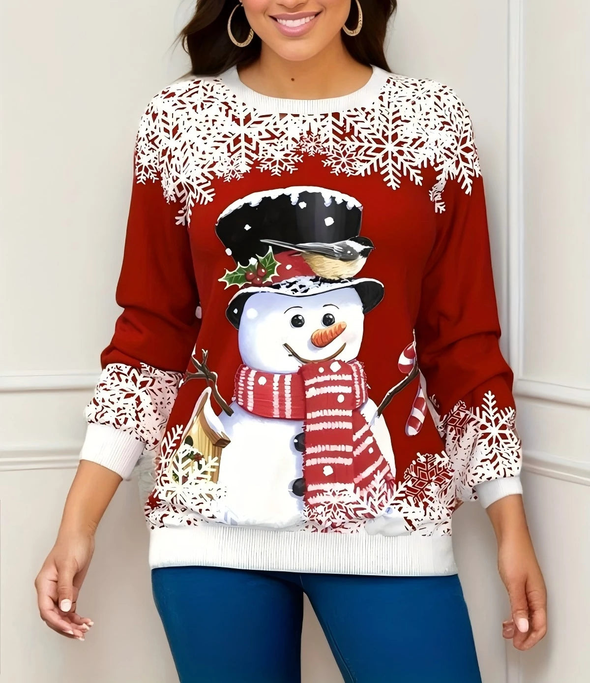 Festival Fashion Women’s T-Shirts | Christmas 3D Snowman Sweatshirt | Long Sleeve Pullover Tops for Winter