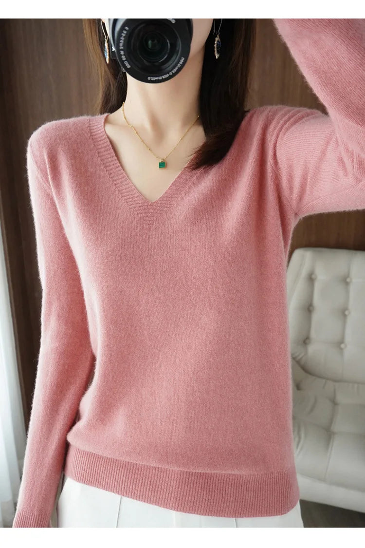 2025 Women’s V-Neck Knitted Sweater | Slim Fit Soft Knit Pullover for Autumn & Winter