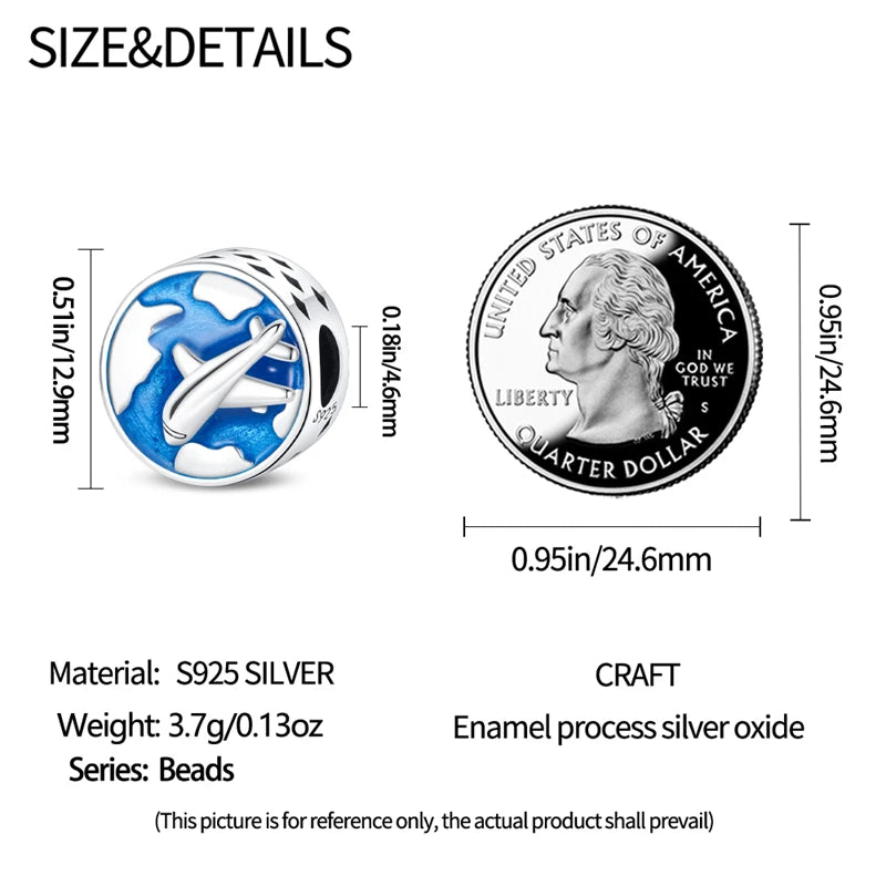 2023 New 925 Sterling Silver Earth Plane & Hot Air Balloon Travel Charms – Fits Pandora Original Bracelets DIY Jewelry