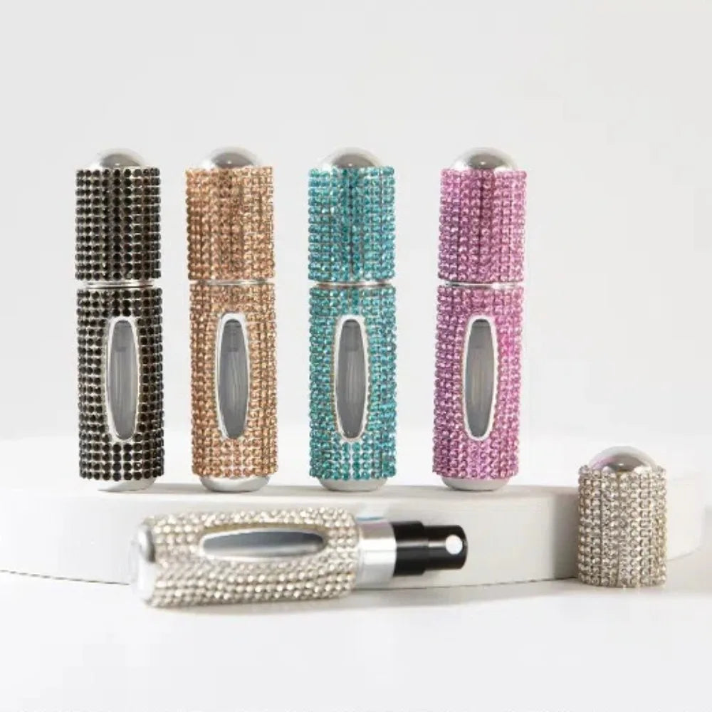 5ML Mini Perfume Bottle – Diamond-Encrusted Crystal Bling Glitter | Travel Empty Pump Container