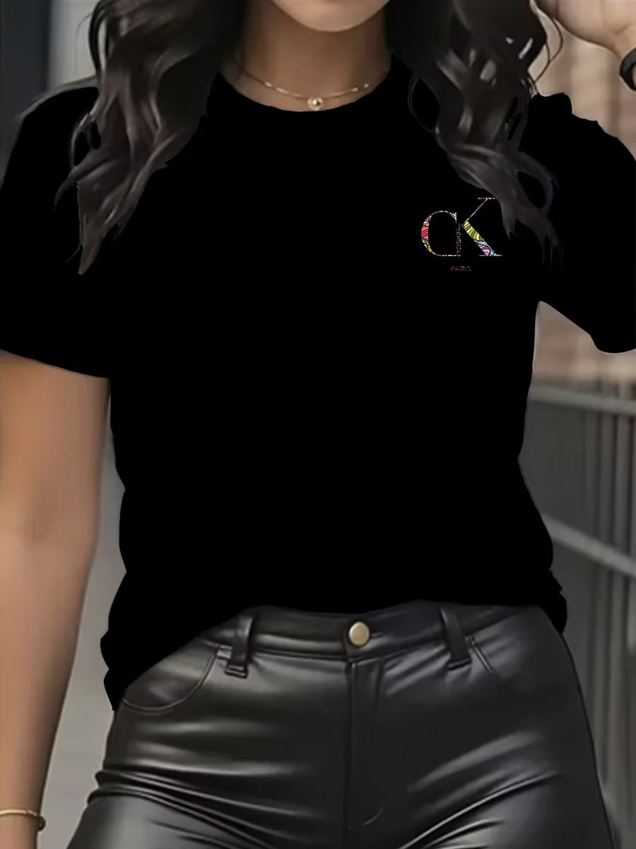 Luxury Brand Cartoon Letter Print T-Shirt | Women's Y2K Summer Trend Top | Fashion Short Sleeve Crew Neck Tee