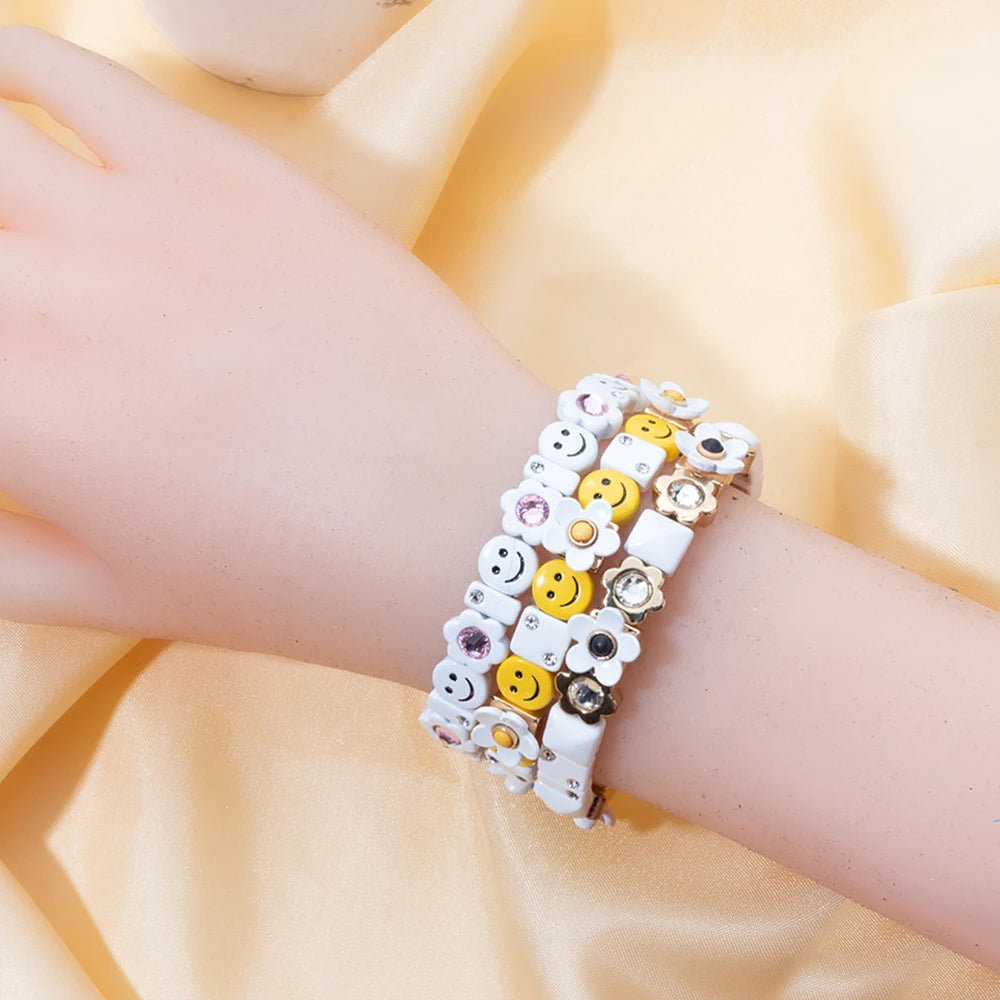 Gold Flower Charm Beaded Bracelet for Women | Boho Summer Jewelry Gift 2023