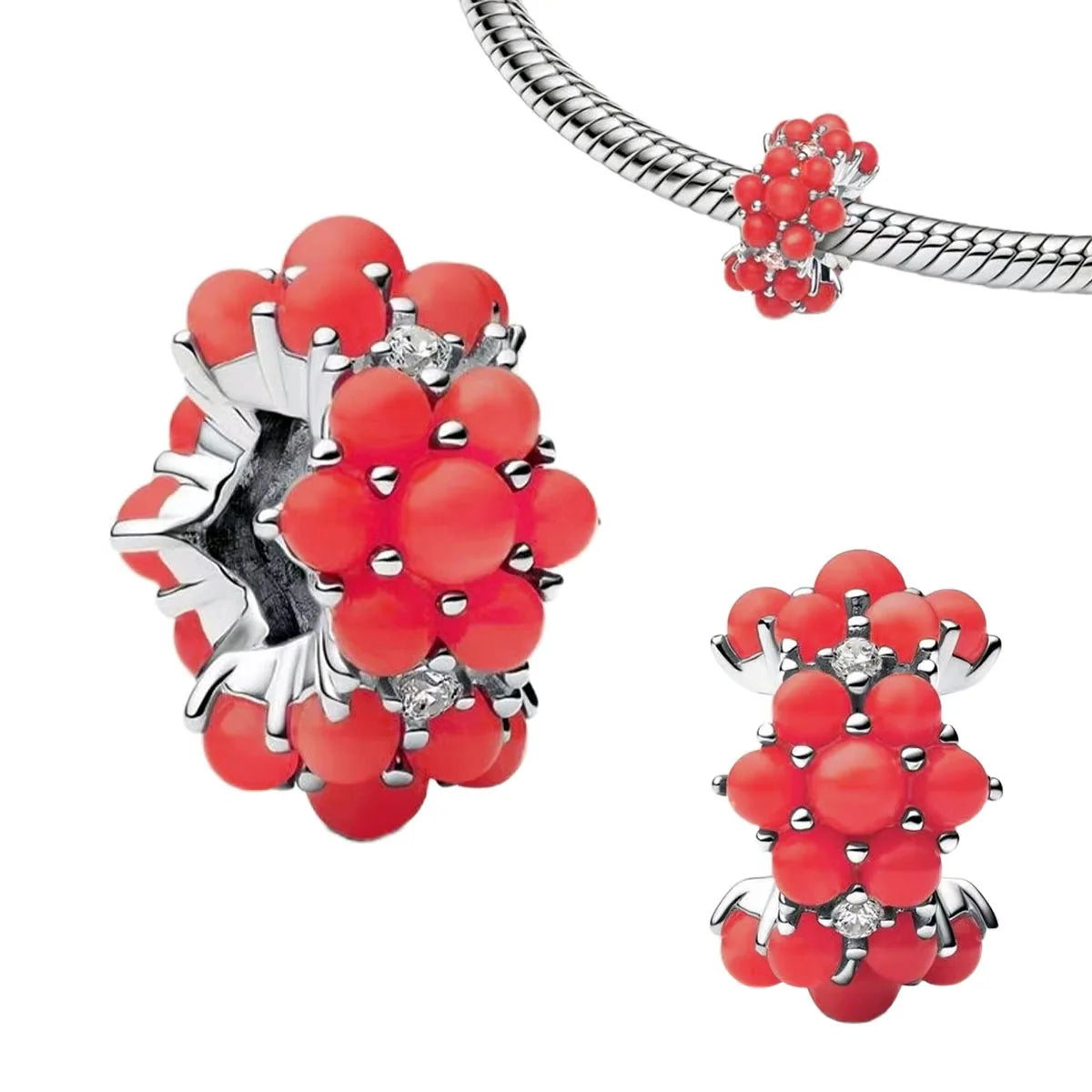 925 Sterling Silver Red Heart Charms | Apple, Rose & Gift Box Beads Fit Original Bracelet Necklace Women Jewelry