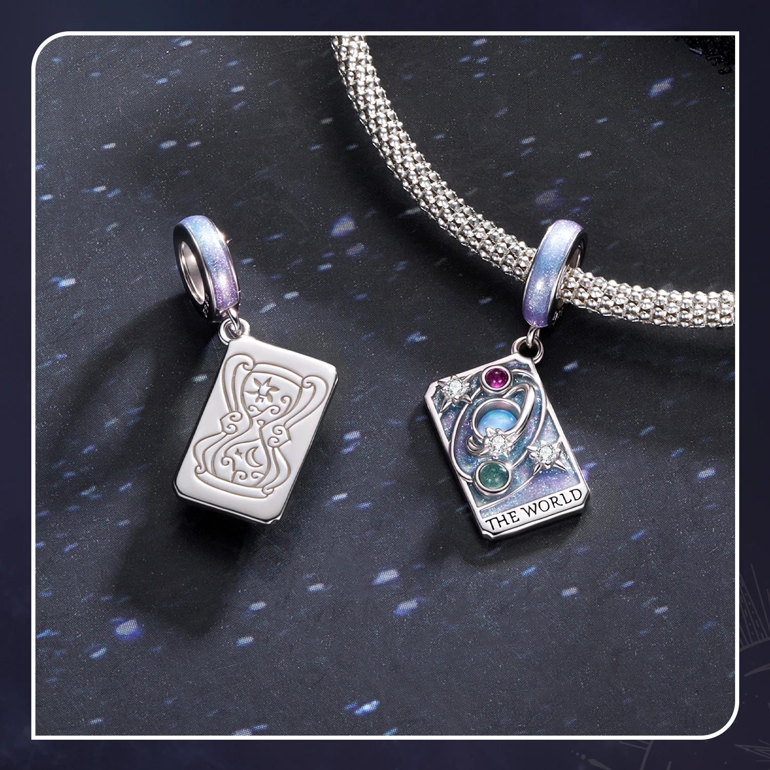 WOSTU 925 Sterling Silver Tarot Card Charm | The World Rainbow Bead Pendant for Women – DIY Bracelet & Jewelry Making