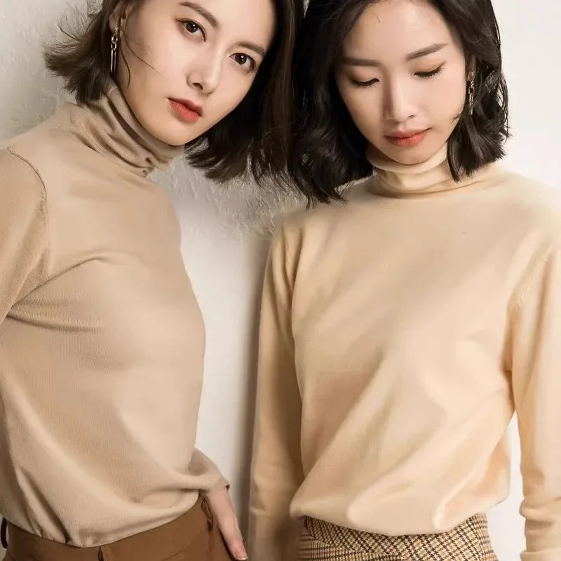 Women’s Autumn Winter Turtleneck Sweater – Slim Fit Korean Fashion Long Sleeve Pullover Knitwear ❄️🌿