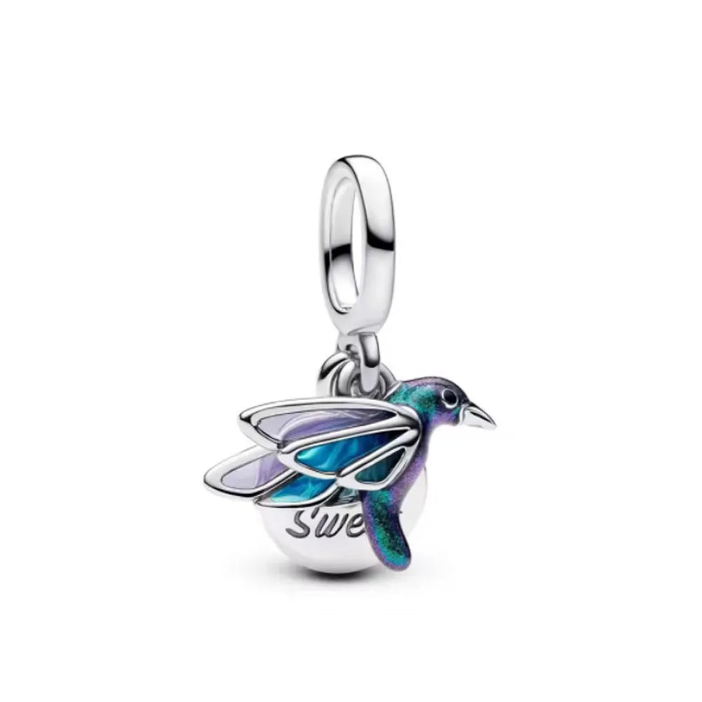 925 Sterling Silver Hummingbird & Swallow Pendant Charm | Fits Original European Bracelet DIY Women Jewelry