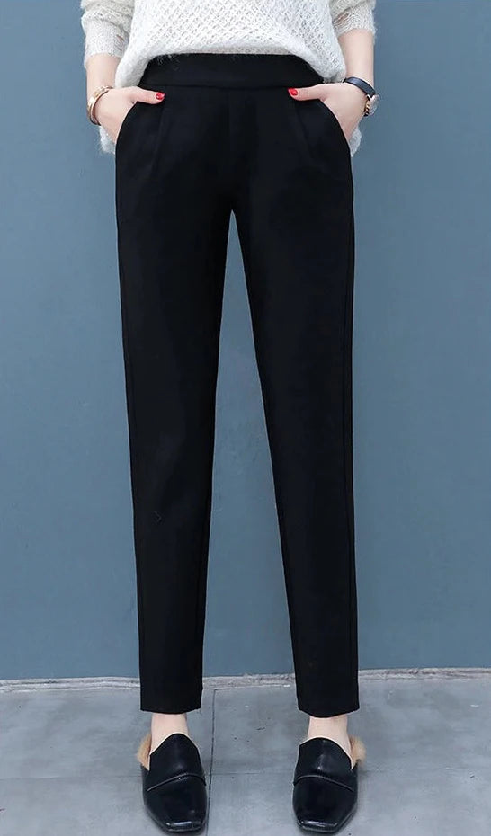 2024 Woolen Harem Pants for Women | High Waist Elastic Suit Pants | Korean Style Autumn Winter Trousers