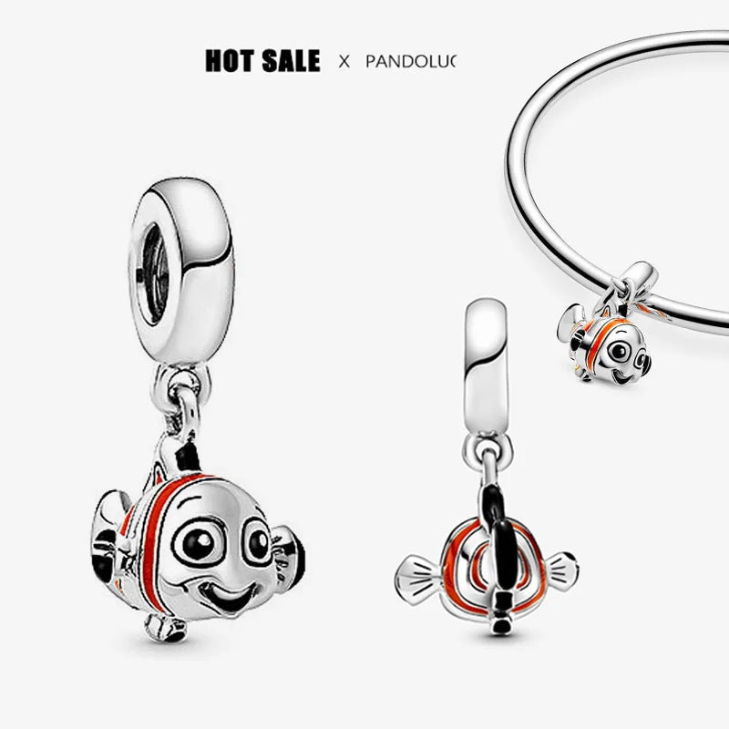 Disney 925 Sterling Silver Mickey, Winnie & Stitch Charm – DIY Pendant Beads for Original Bracelets