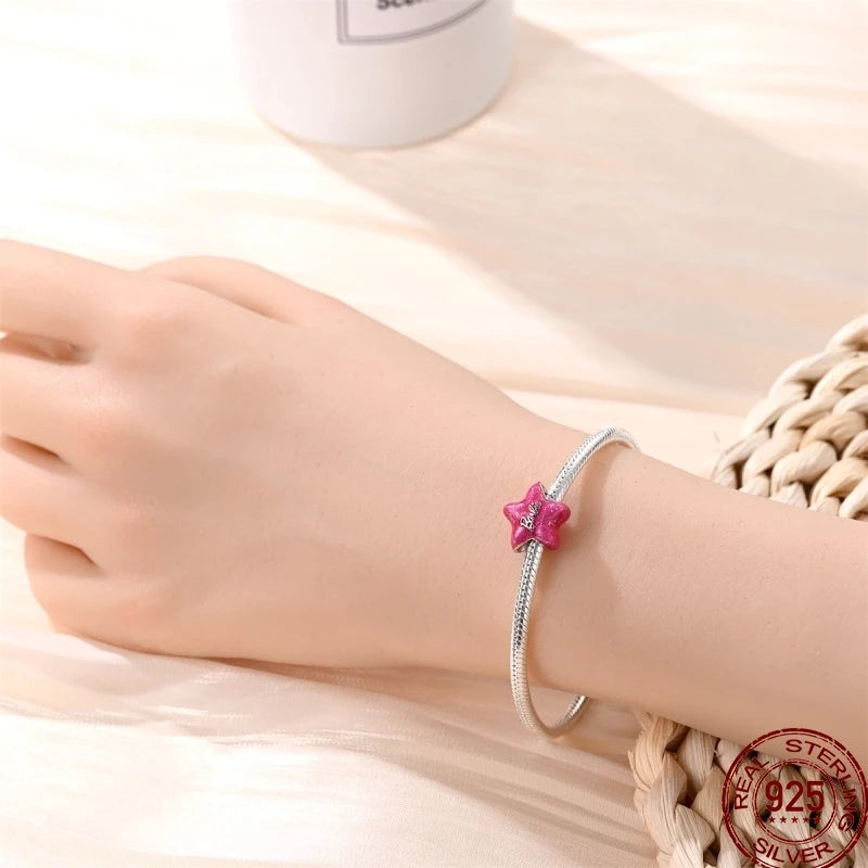925 Sterling Silver Romantic Princess Charm Beads – Pink Dress, Lipstick & Dancing Shoes Fit 3MM Bracelet
