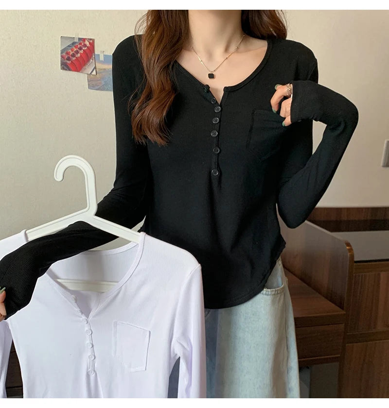 ✨ Plus Size Irregular Hem T-Shirt 👚 Long Sleeve Korean Style Top 🍁 Casual Spring Autumn Commute Wear