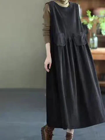 Artistic Corduroy Overall Dress for Women – H-Line Casual Wear, Medium Stretch Comfortable Autumn Season Single Piece