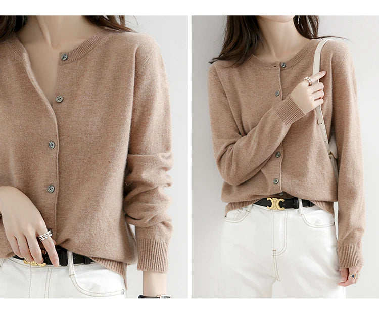Off-Season Knitted Open Cardigan – Women’s Loose Round Neck Outerwear | Large Size Sweater for Spring & Autumn