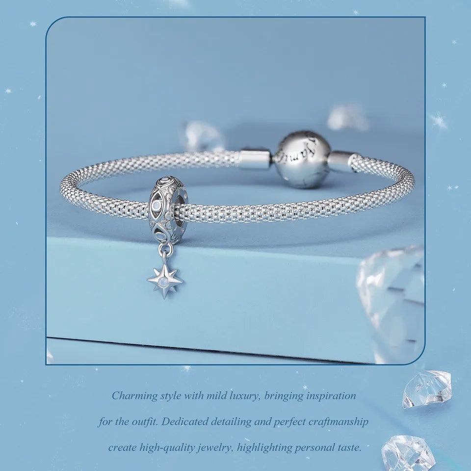 BAMOER 925 Sterling Silver Star of David Pendant | Polished Hexagram CZ Bead | Fits Original Bracelet DIY Jewelry Accessories