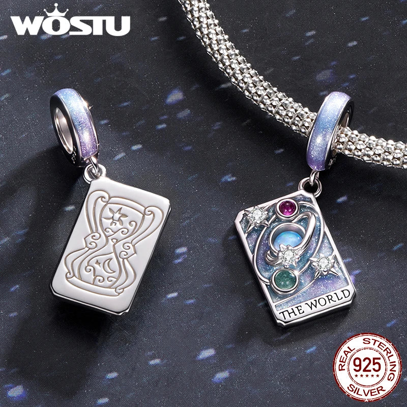 WOSTU 925 Sterling Silver Tarot Card Charm | The World Rainbow Bead Pendant for Women – DIY Bracelet & Jewelry Making