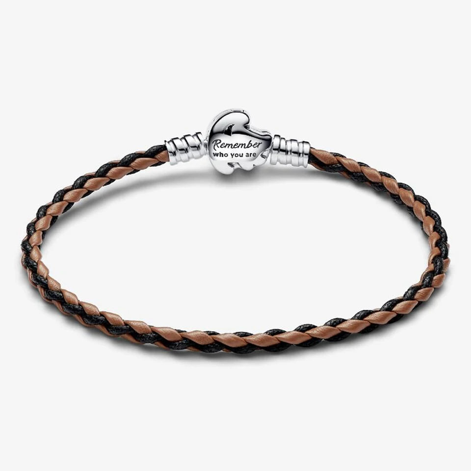 925 Sterling Silver Disney Minnie & Mickey Heart Charm Bracelet | Gold Bead ME Matte Braided Chain – Fashion DIY Jewelry