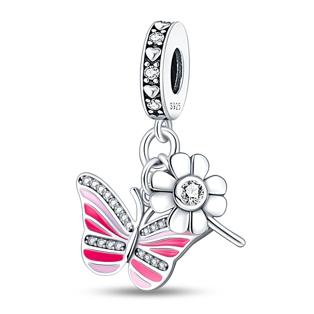 925 Sterling Silver Blue Series Charm | Dragonfly, Butterfly, Bird & Pansy Flower Pendant for 4MM Bracelet