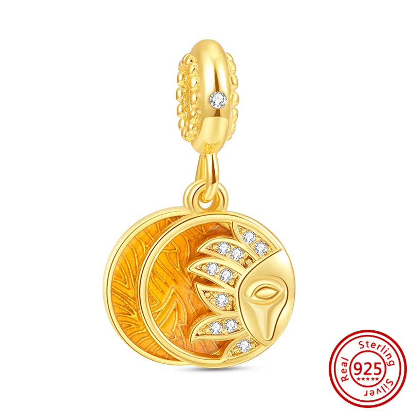 New Plated Gold Sparkling Charm Palace Museum Chicken Cactus Bee Bead | Fit Original 925 Silver Bracelet DIY Jewelry Gift