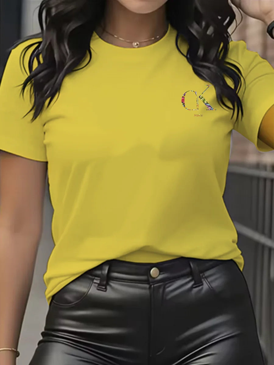 Luxury Brand Cartoon Letter Print T-Shirt | Women's Y2K Summer Trend Top | Fashion Short Sleeve Crew Neck Tee