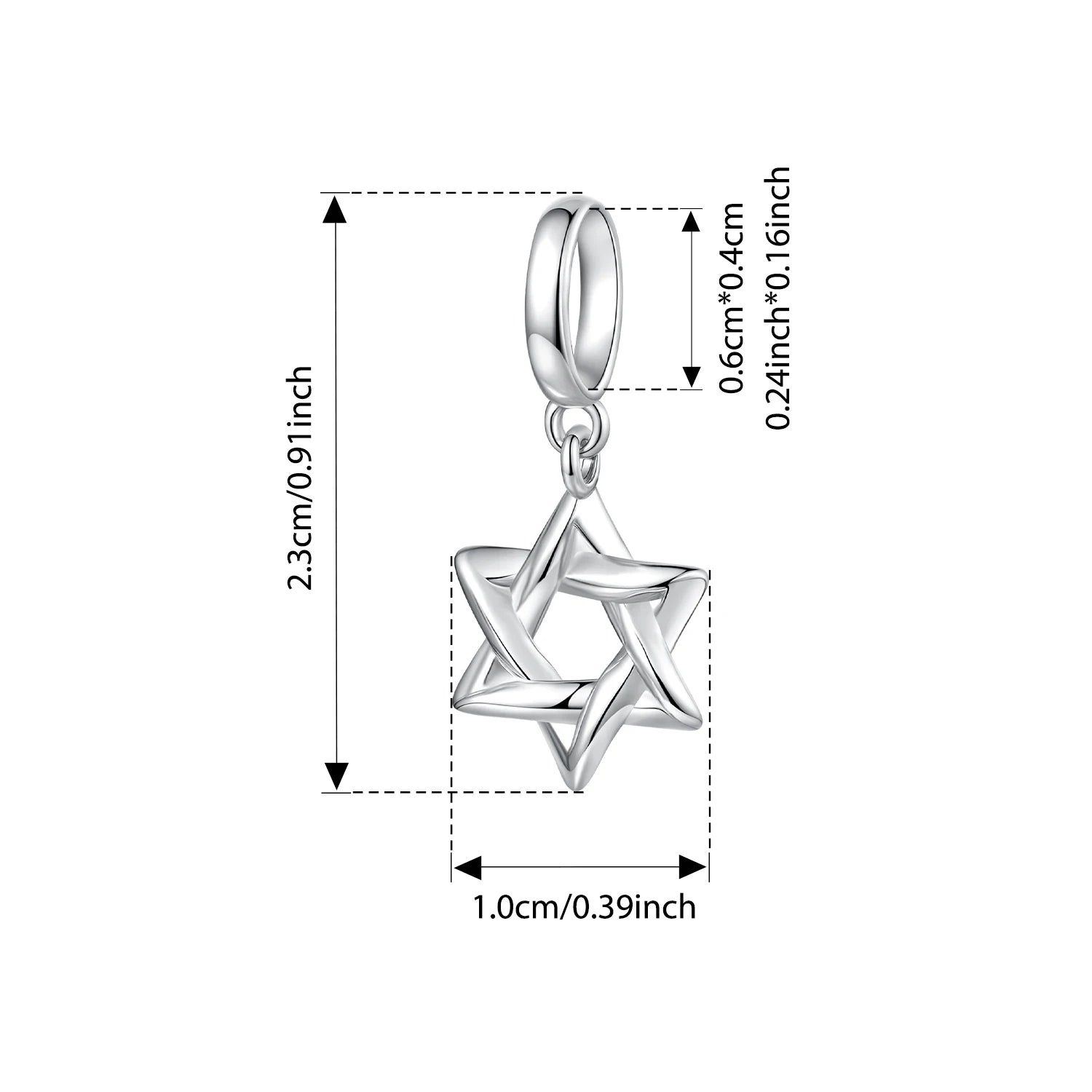 BAMOER 925 Sterling Silver Star of David Pendant | Polished Hexagram CZ Bead | Fits Original Bracelet DIY Jewelry Accessories