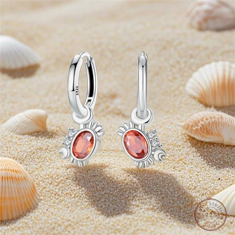 New Original 925 Sterling Silver Sweetheart Bow & Crab Ocean Earrings | Donut Zircon Round Design Women’s Fine Jewelry