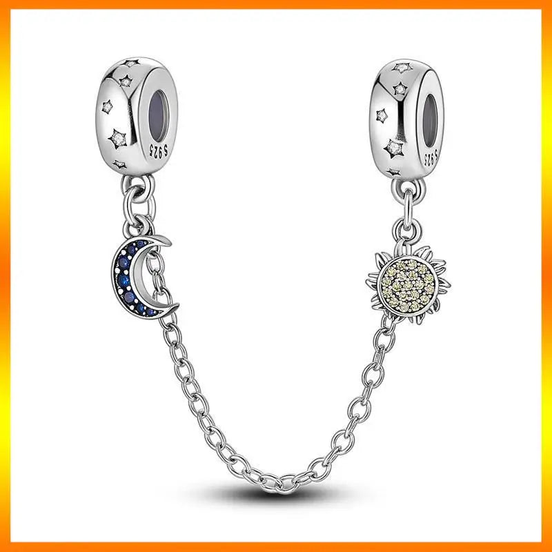 Star Moon & Evil Eye Chain Charm 🌙💙 925 Silver Bracelet Bead Women