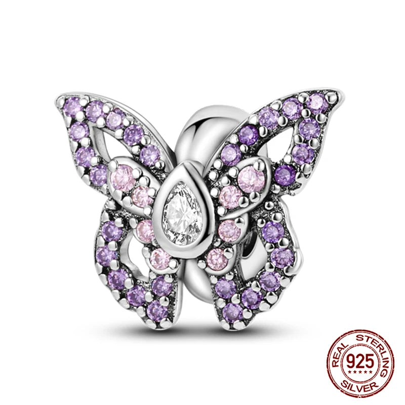 925 Sterling Silver Luminous Butterfly Star Moon Charm Bead | Round Clasp Bead for 3mm DIY Bracelet Jewelry Gift