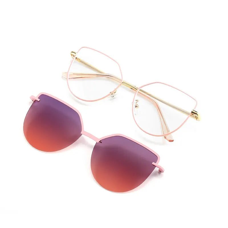 Cat Eye Flip-On Sunglasses for Women – Anti Blue Light Eyeglass Frames with Polarized Magnetic Clip | Ladies Fashion Computer Eyeglasses 7002