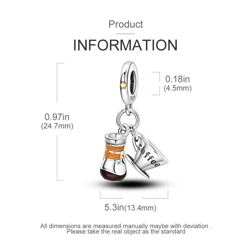 925 Sterling Silver Chocolate & Coffee Charm Beads | Fits Original Pandora Bracelet | DIY Jewelry Souvenir Gift