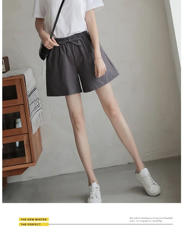 2024 Women’s Cotton Linen Summer Shorts – Casual Solid High Waist Loose Shorts with Pockets | Plus Size Soft Girls Shorts
