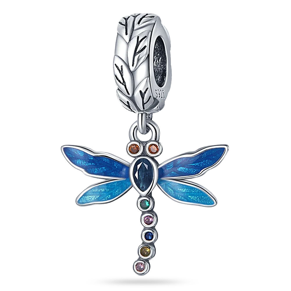 925 Sterling Silver Blue Series Charm | Dragonfly, Butterfly, Bird & Pansy Flower Pendant for 4MM Bracelet