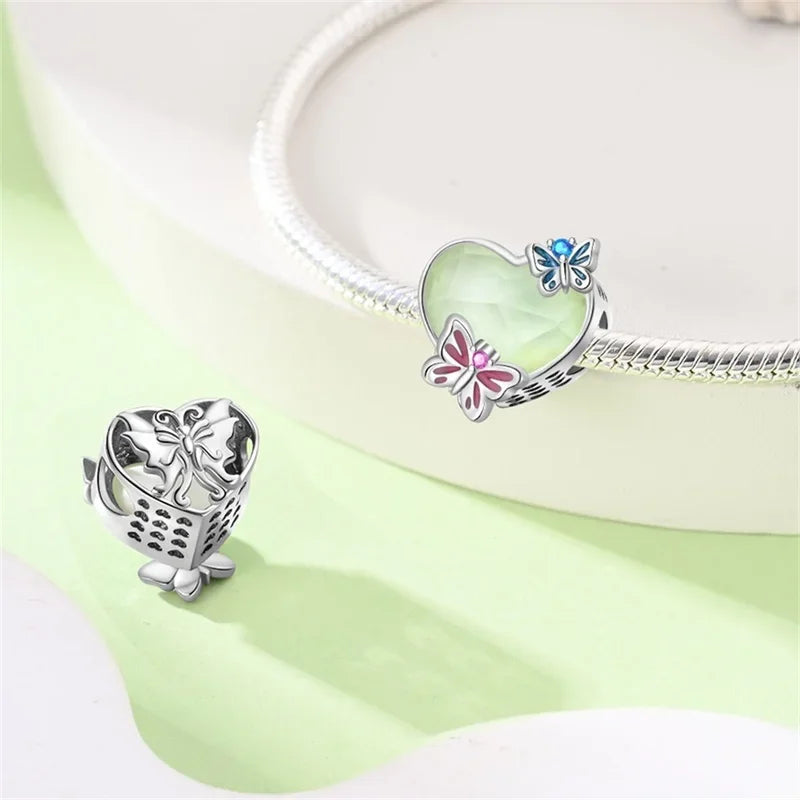 925 Sterling Silver Classic Purple Retro Heart Charm | Lotus Angel Beads for Bracelet & Necklace DIY Jewelry