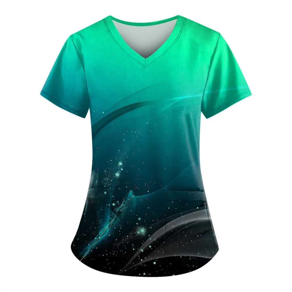 Women’s Nursing Scrubs ✨ Starlight 3D Print V-Neck Medical Uniform 💙