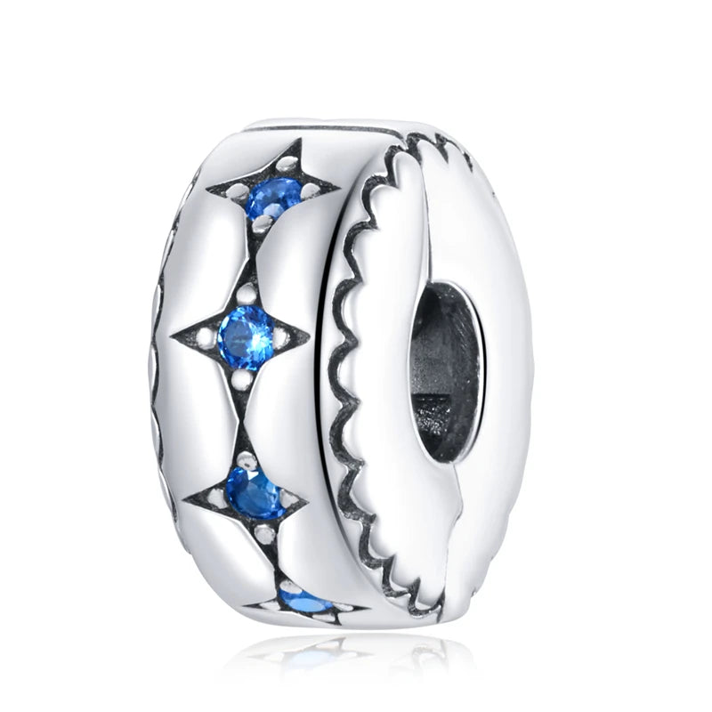 BISAER 925 Sterling Silver Clip Spacer Charm – Star & Cross Stopper Bead Fit Pandora Bracelet DIY Women’s Jewelry