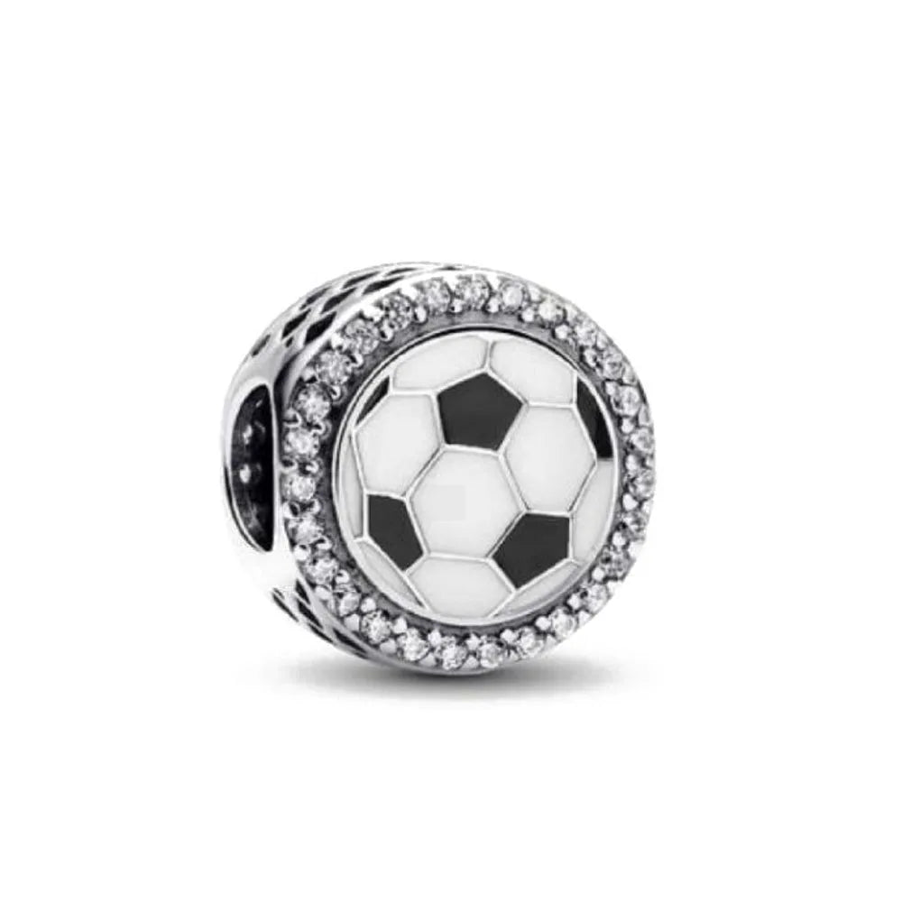 925 Sterling Silver Sports Charms – Football, Baseball, Tennis, Dumbbell Pendants Fit European Bracelets