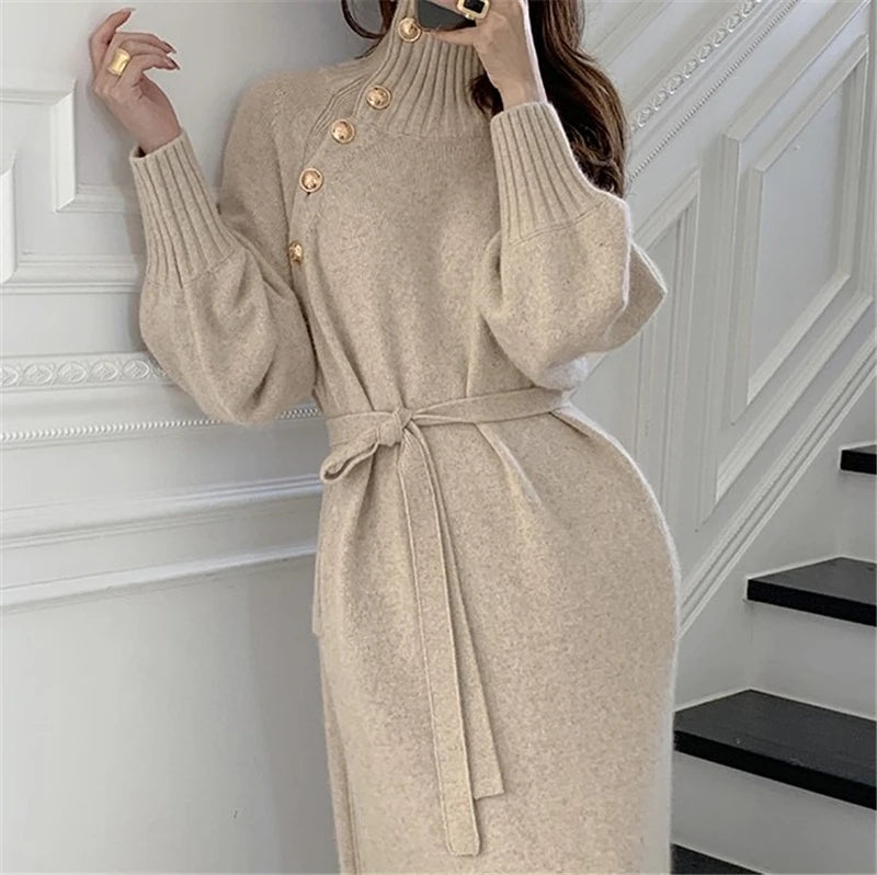 Autumn Winter Women's Knitted Midi Dress 🧶 Luxury Base Layer Ladylike Camere Inner Match Dress ❄️ Elegant Cozy Fashion
