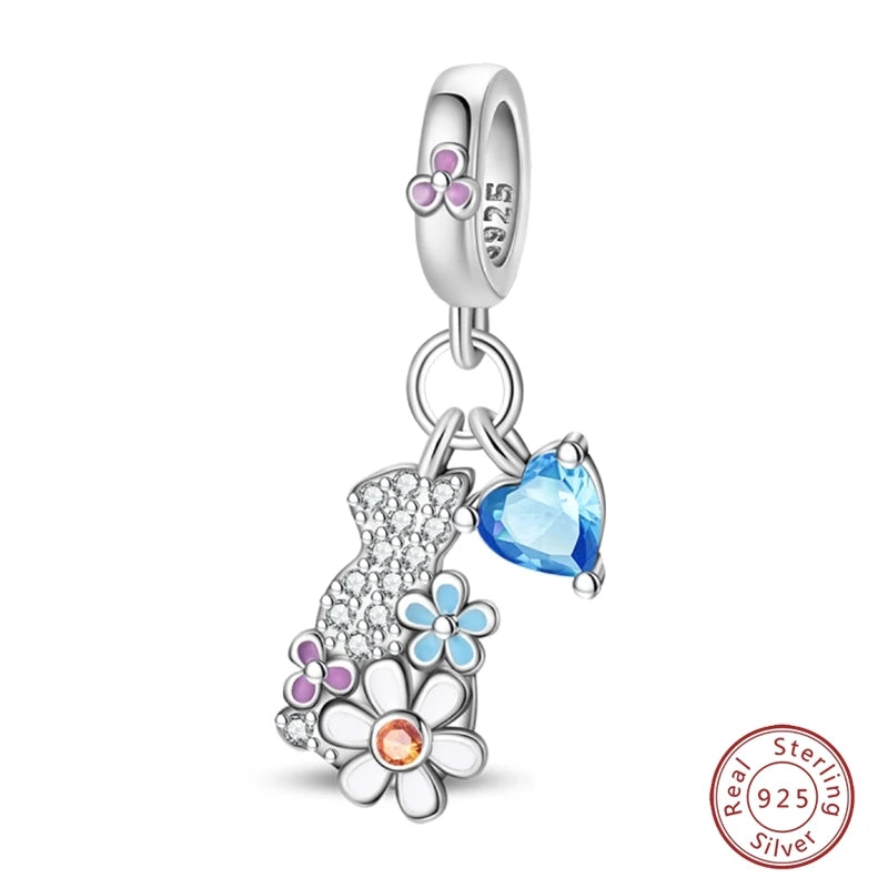 925 Sterling Silver Animal & Love Charms | Cat, Elephant, Bear, Swan & Easter Egg Beads Fit Original 3mm Bracelets DIY Jewelry