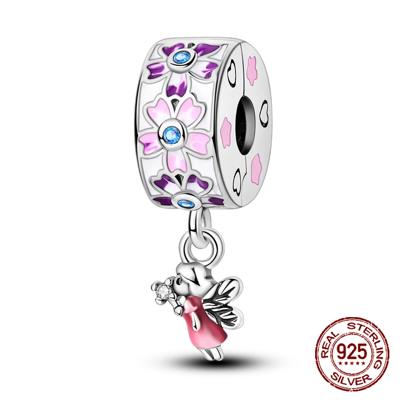 925 Sterling Silver Blue Series Charm | Dragonfly, Butterfly, Bird & Pansy Flower Pendant for 4MM Bracelet