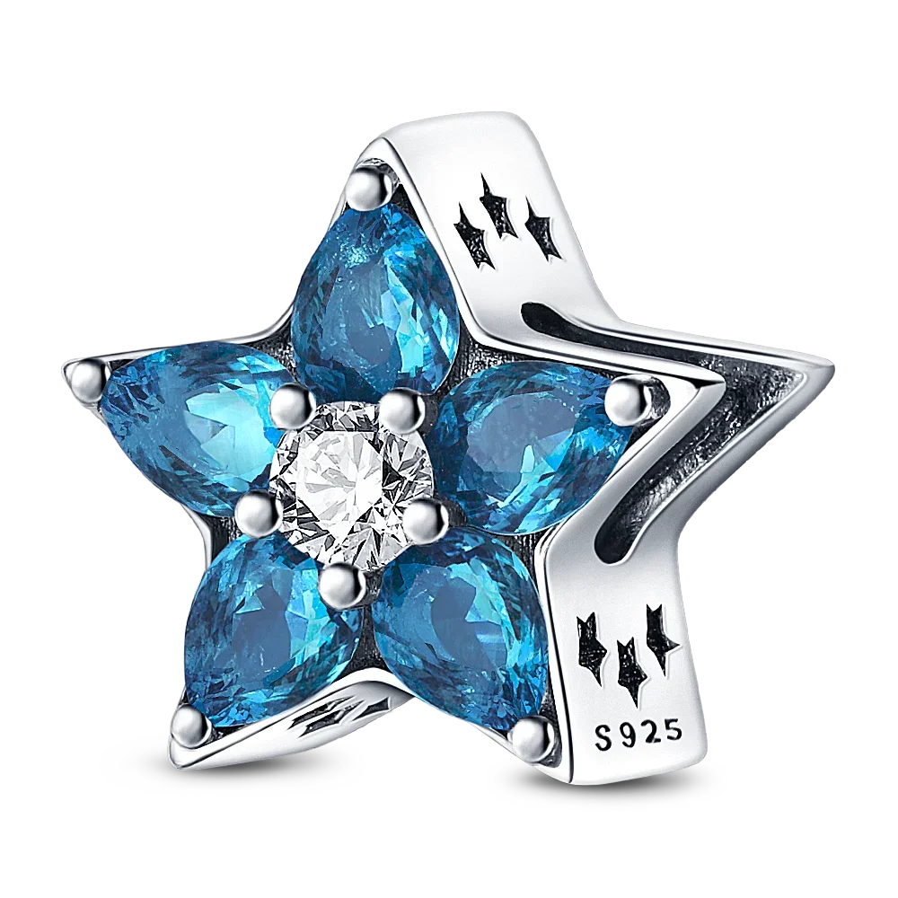 925 Sterling Silver Blue Moon Plane Space Series Glass Beads Clip Charm for Bracelet