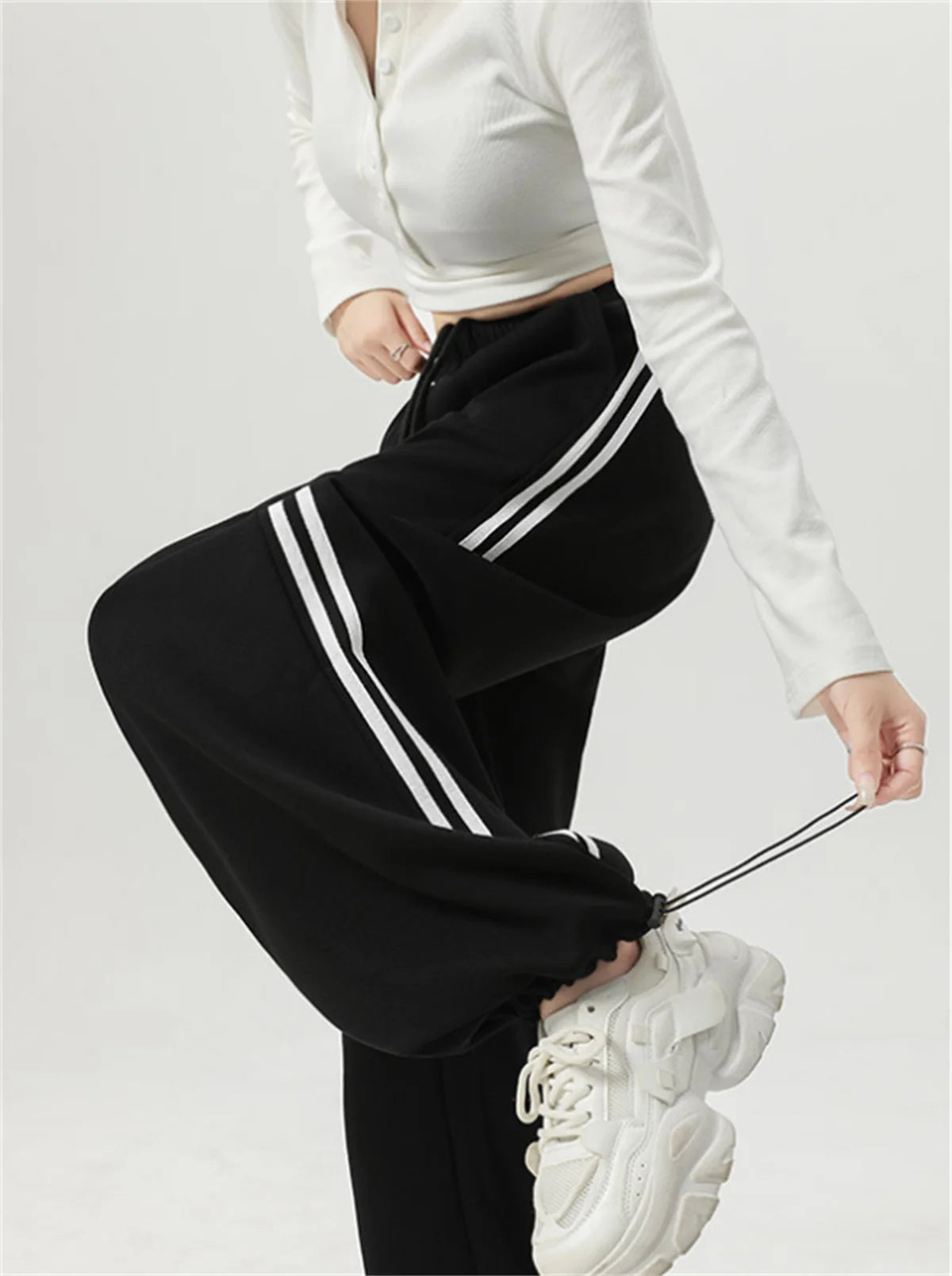 Women’s Stripe Chic Straight Pants | High Waist Color-Blocked Sweatpants | Autumn Spring Casual Streetwear