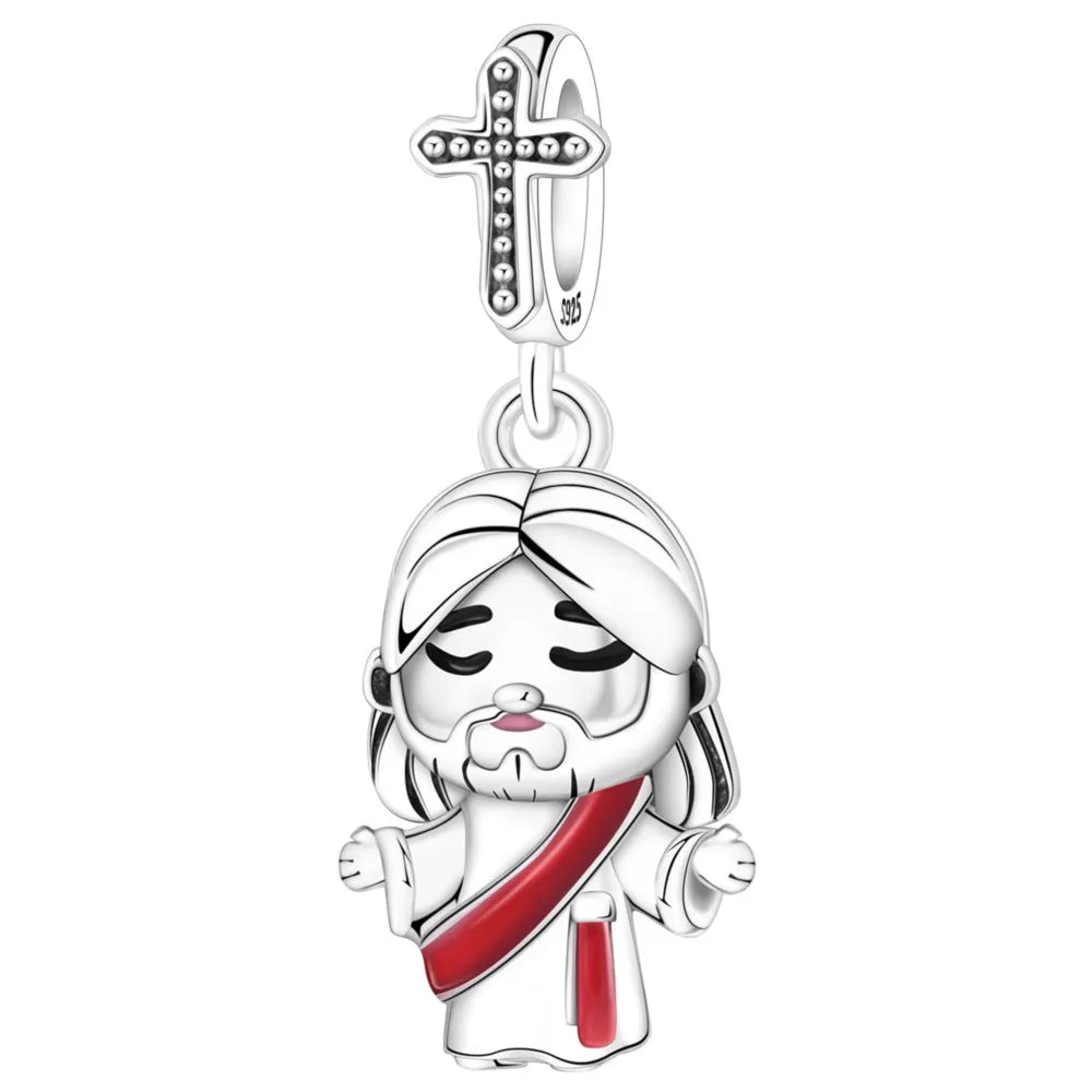 925 Sterling Silver Jesus Religious Symbol Charm Bead | Faith Pendant for Original Bracelet DIY Jewelry Gift