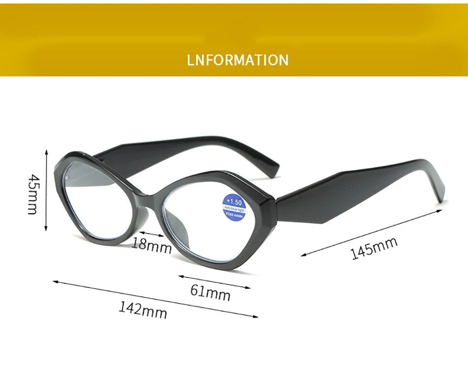 New Elegant Polygon Reading Glasses – Blue Light Blocking Farsight Presbyopia Goggles +1.0 to +4.0