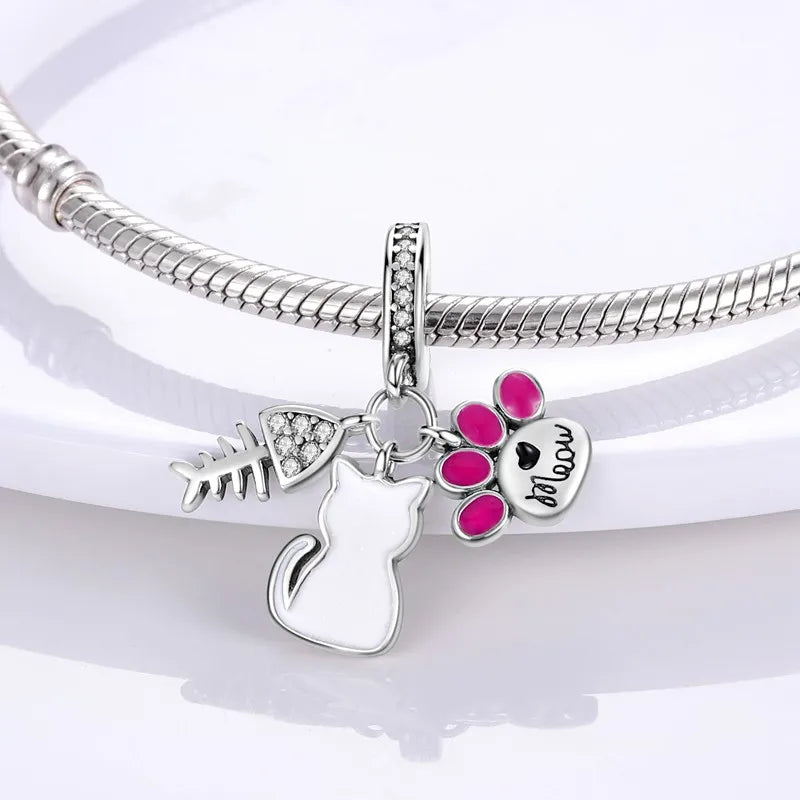 Cat Collection 925 Sterling Silver Charms Bead | Persian Bell & Multifarious Cat Dangle Fit Pandora Bracelet Necklace DIY Jewelry