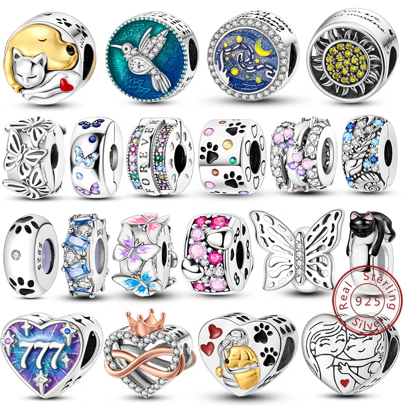 925 Sterling Silver CZ Pave Round Clip Charm – Fits Original Pandora Bracelet & Necklace Jewelry Gift