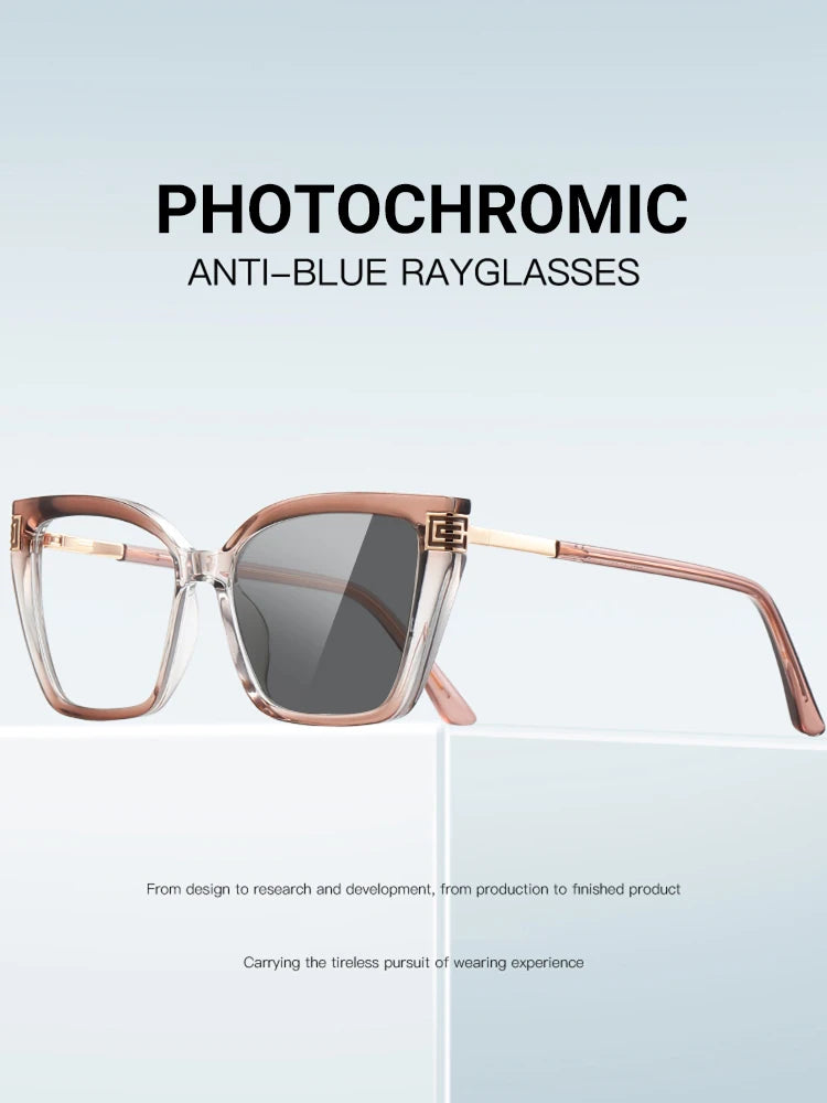 GENEVIEVE Personalized Large Frame Square Anti-Blue Light Reading Glasses – Women’s Photochromic Custom Prescription Eyewear
